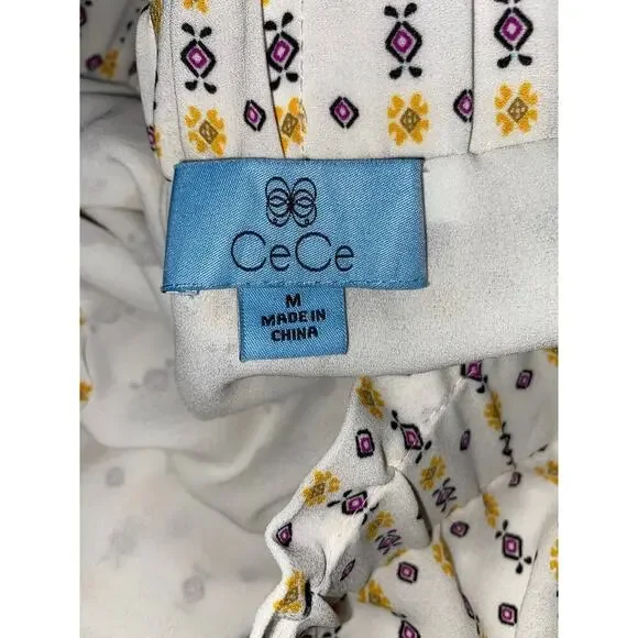 NWT CeCe Medium Lined Elastic Waist Ruffle Like Bottom Boho White Paisley Skirt - Picture 6 of 12